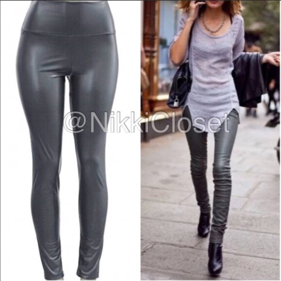High Waist Leggings Faux Leather LINED BEST SELLER - Picture 4 of 4